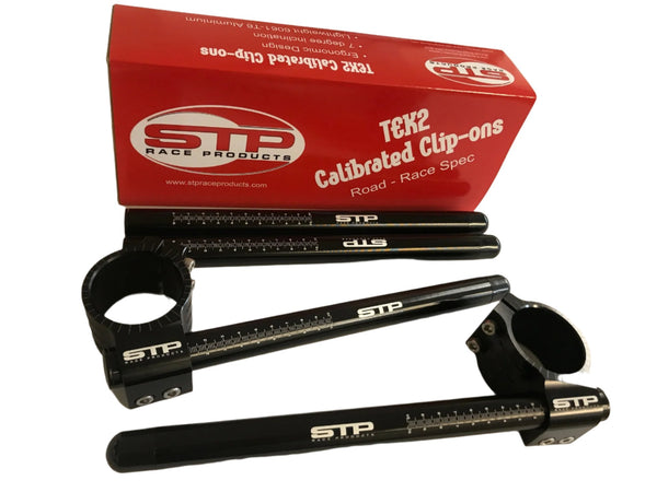 50mm STP Tek2 Calibrated road race black anodised Clip-Ons & Spare Tubes