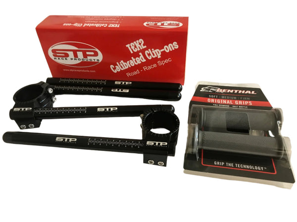 50mm STP Tek2 Calibrated road race Clip-Ons handlebars, Renthal Grips & Spare Tubes